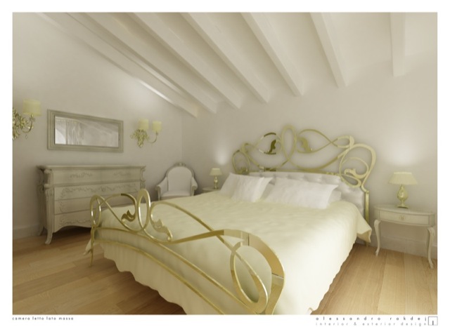 camera matrimoniale con bagno e balcone rendering